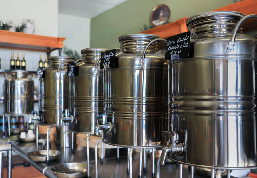 Stainless steel tanks at the tasting bar